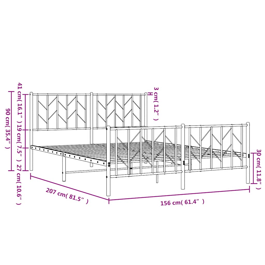 Cadre de lit métal sans matelas avec pied de lit noir 150x200cm - XIOS