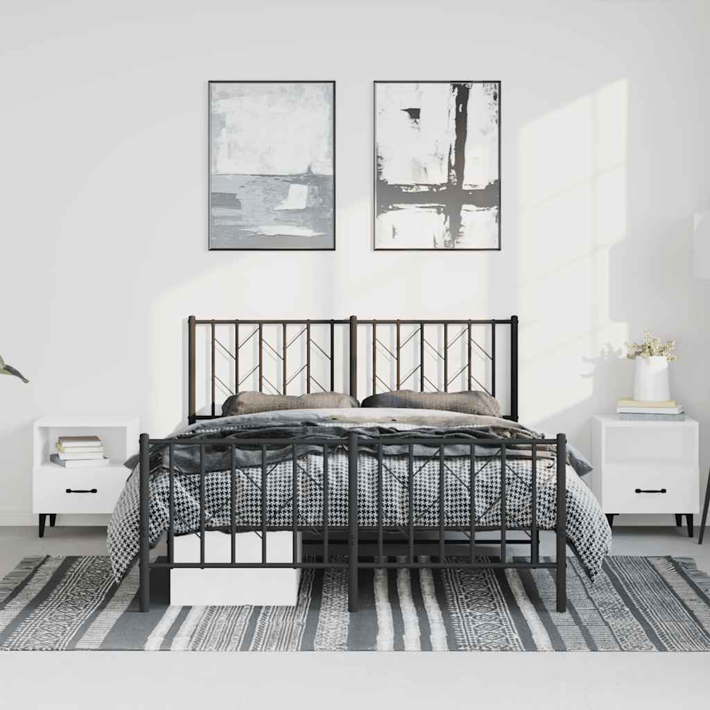 Cadre de lit métal sans matelas avec pied de lit noir 193x203cm - XIOS