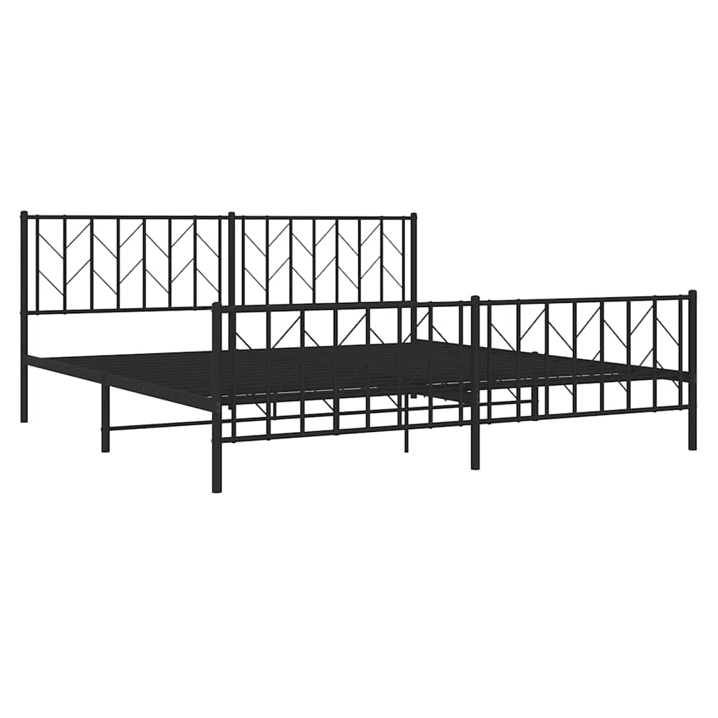 Cadre de lit métal sans matelas avec pied de lit noir 193x203cm - XIOS