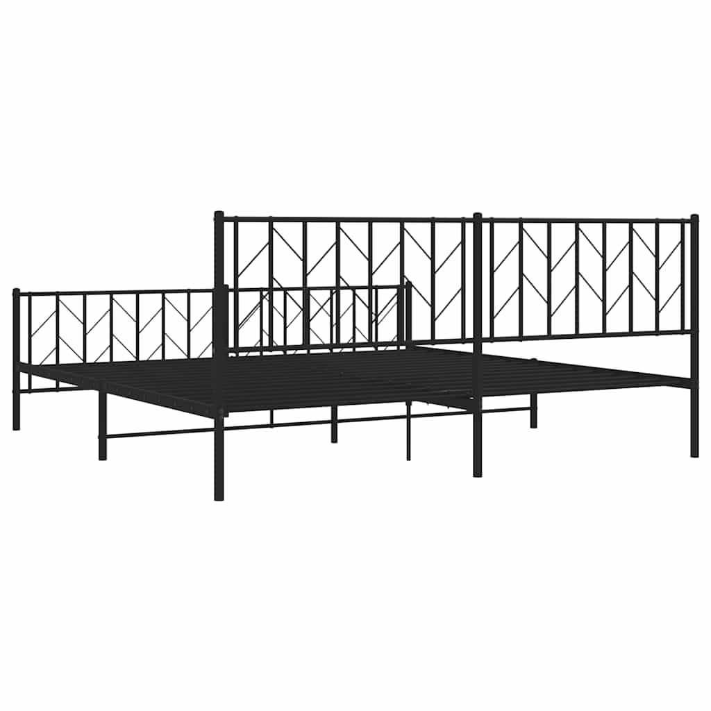 Cadre de lit métal sans matelas avec pied de lit noir 193x203cm - XIOS