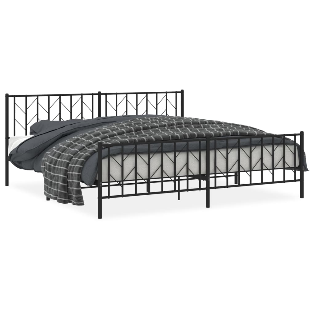 Cadre de lit métal sans matelas avec pied de lit noir 200x200cm - XIOS