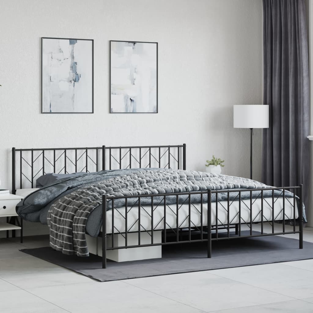 Cadre de lit métal sans matelas avec pied de lit noir 200x200cm - XIOS
