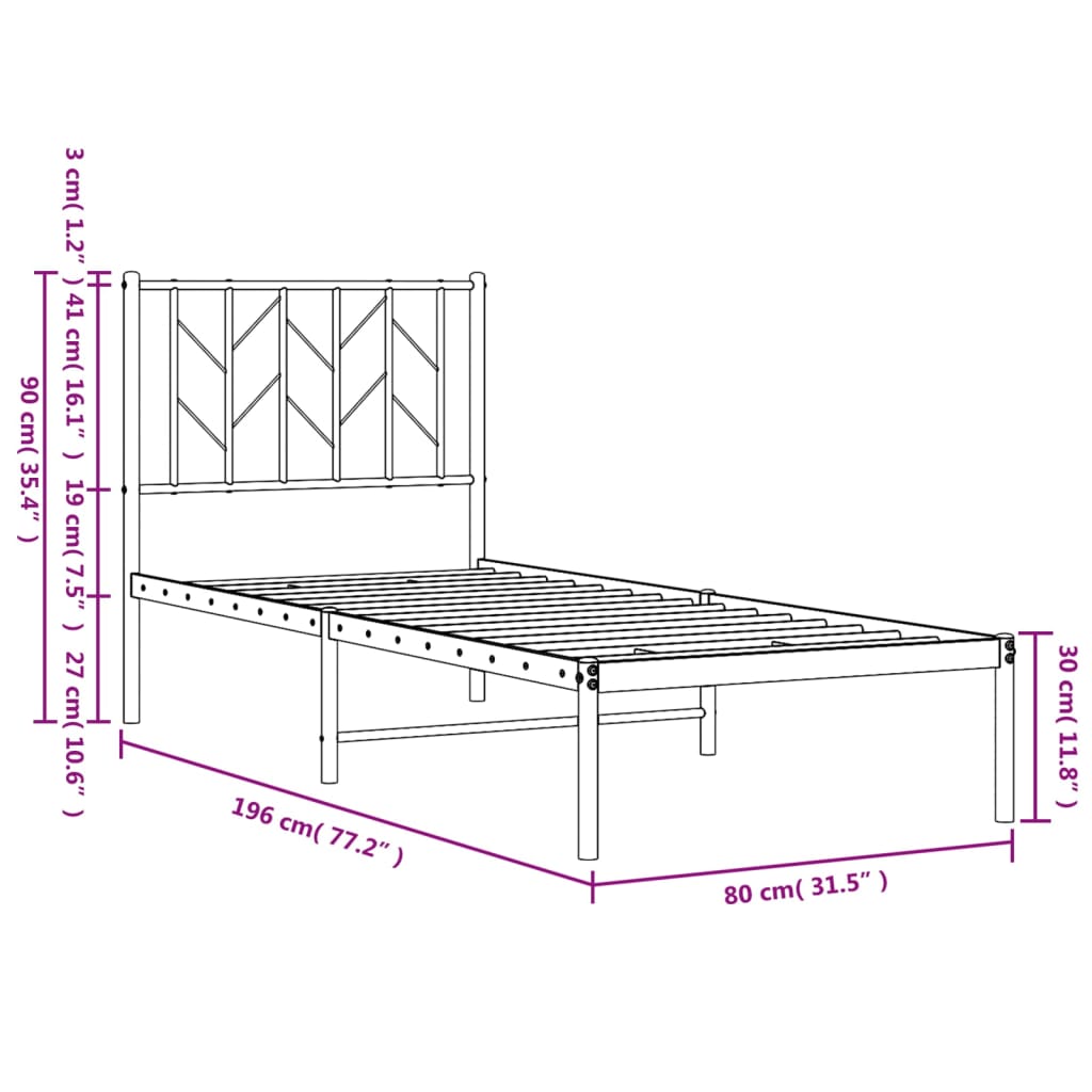 Cadre de lit métal sans matelas avec tête de lit blanc 75x190cm - XIOS