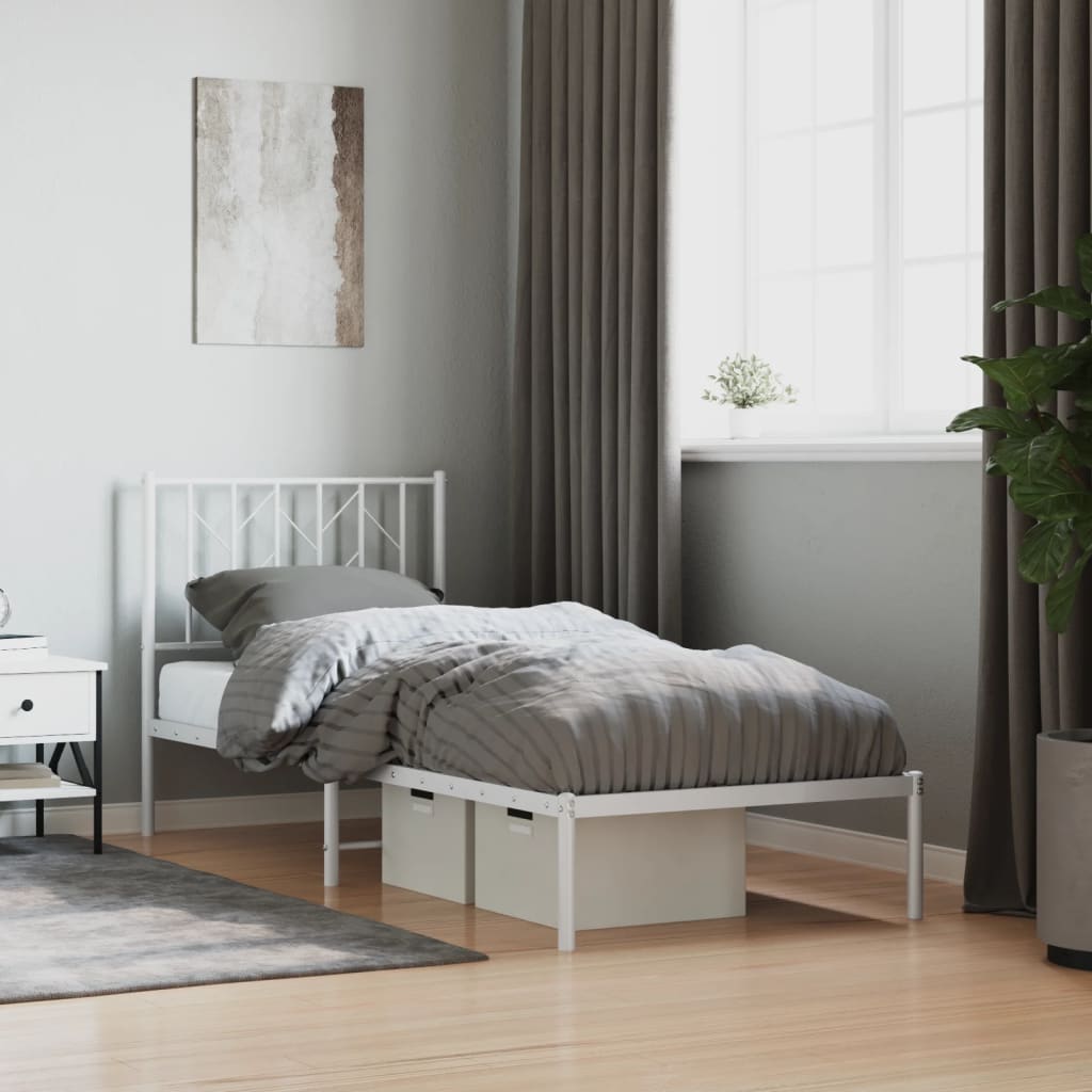Cadre de lit métal sans matelas avec tête de lit blanc 80x200cm - XIOS
