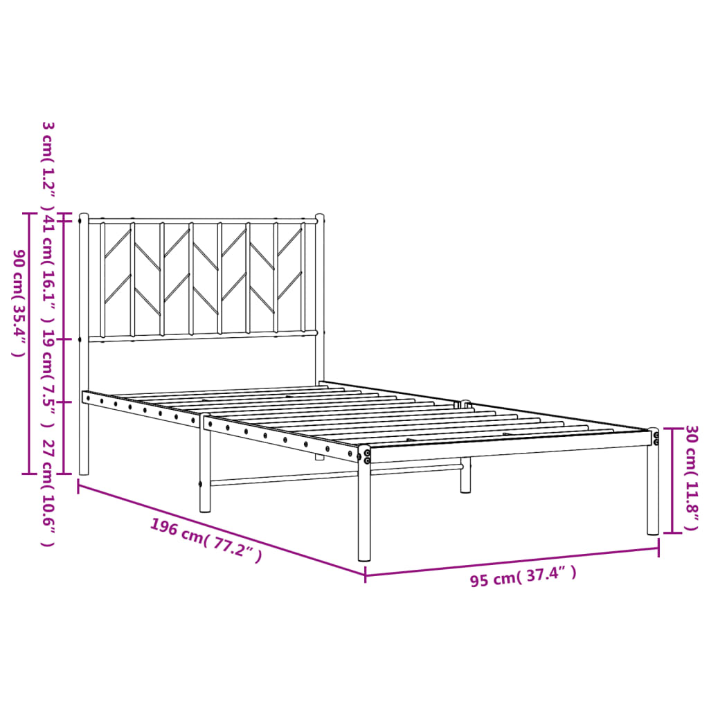 Cadre de lit métal sans matelas avec tête de lit blanc 90x190cm - XIOS