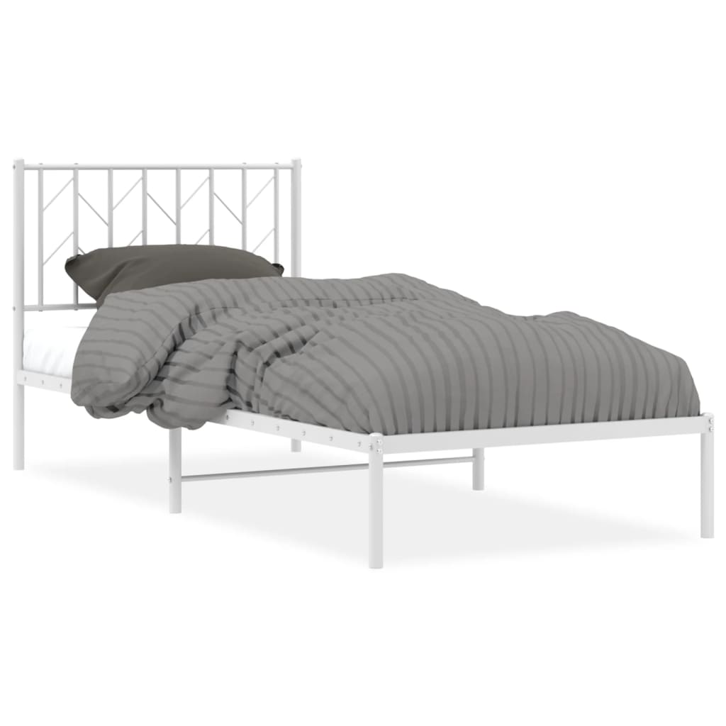 Cadre de lit métal sans matelas avec tête de lit blanc 90x200cm - XIOS