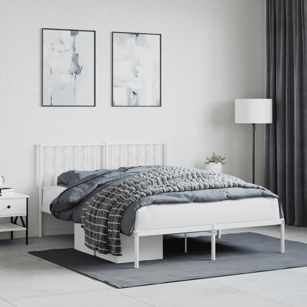 Cadre de lit métal sans matelas et tête de lit blanc 140x190 cm - XIOS