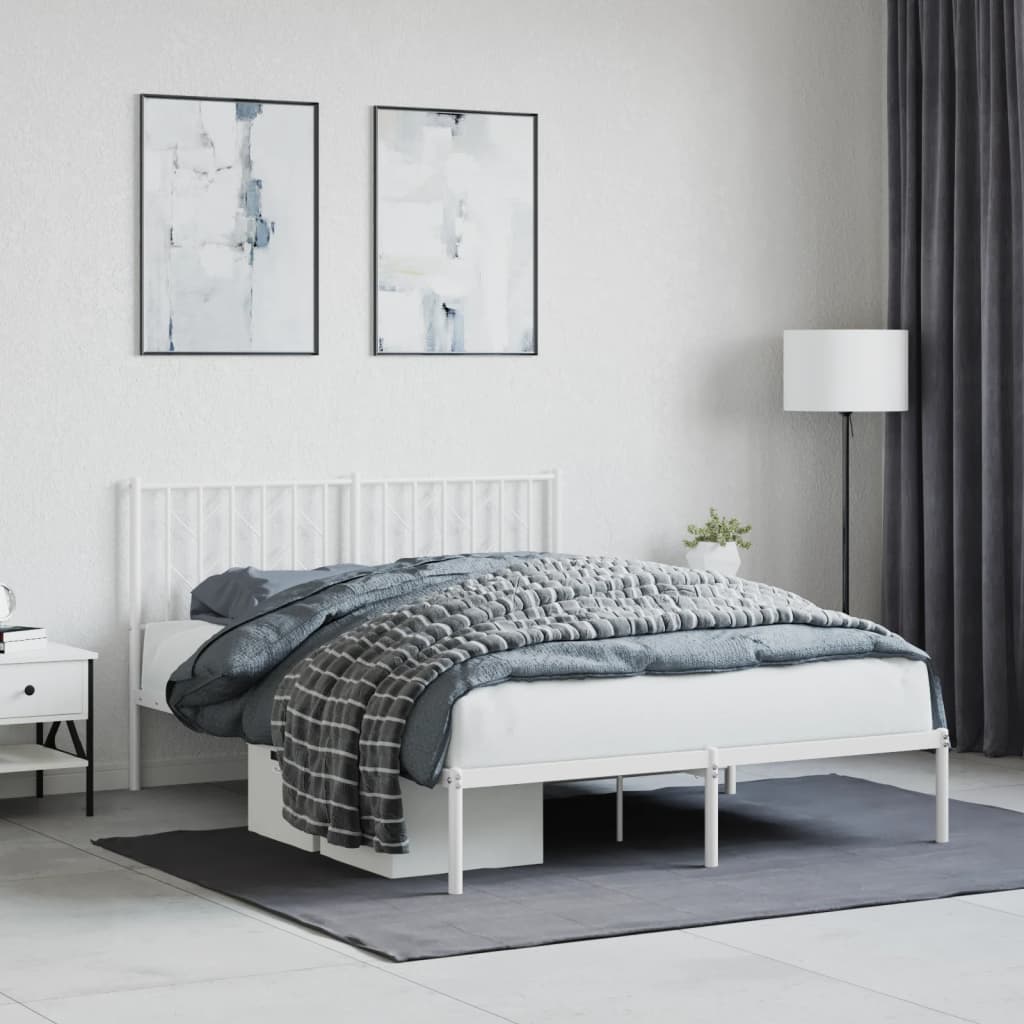 Cadre de lit métal sans matelas et tête de lit blanc 140x200 cm - XIOS