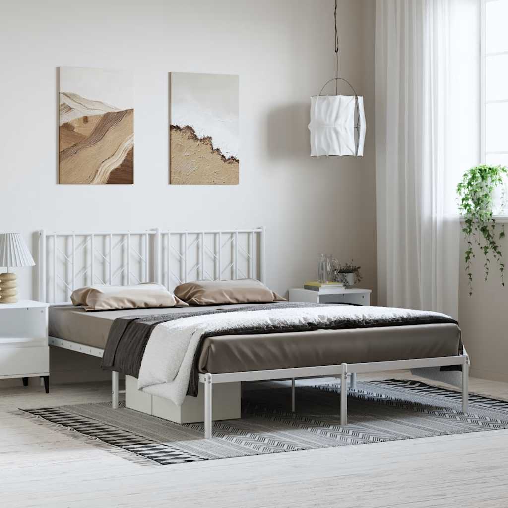 Cadre de lit métal sans matelas et tête de lit blanc 150x200 cm - XIOS