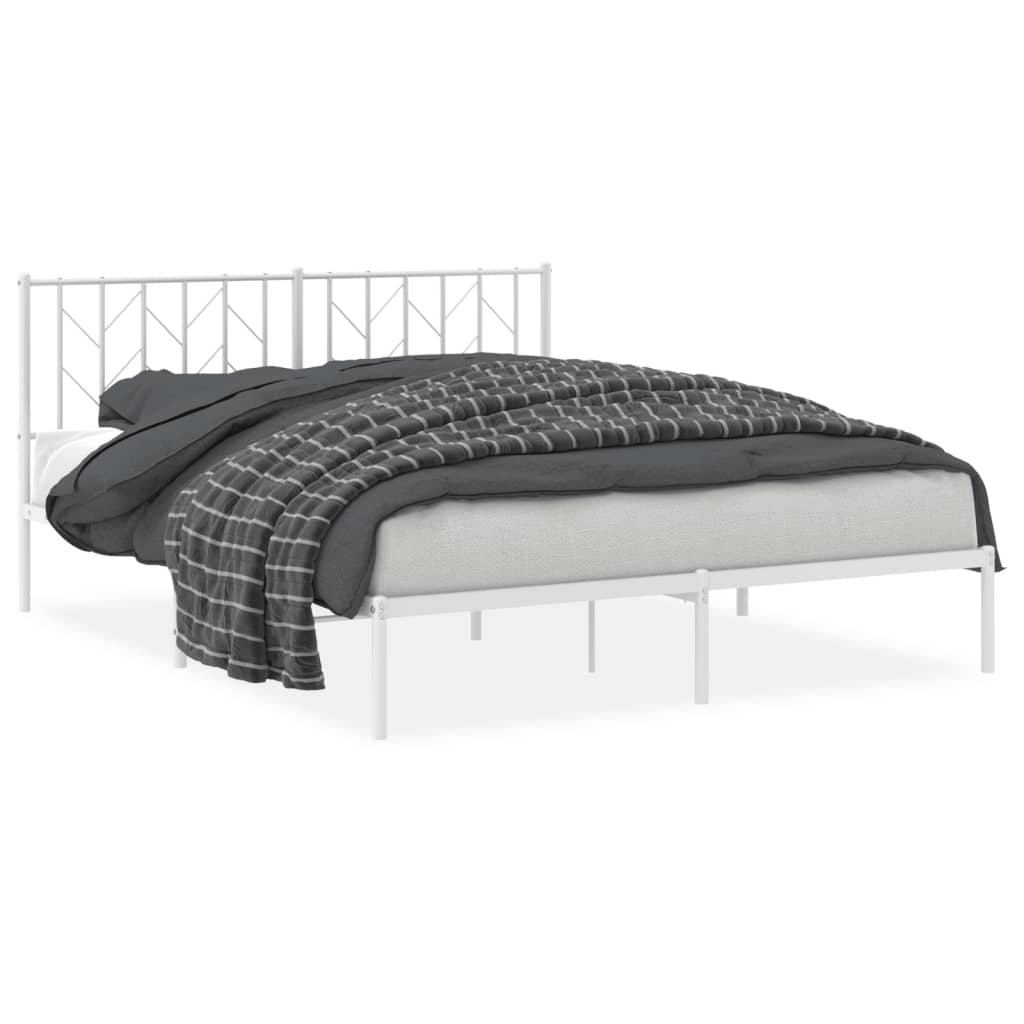 Cadre de lit métal sans matelas et tête de lit blanc 160x200 cm - XIOS