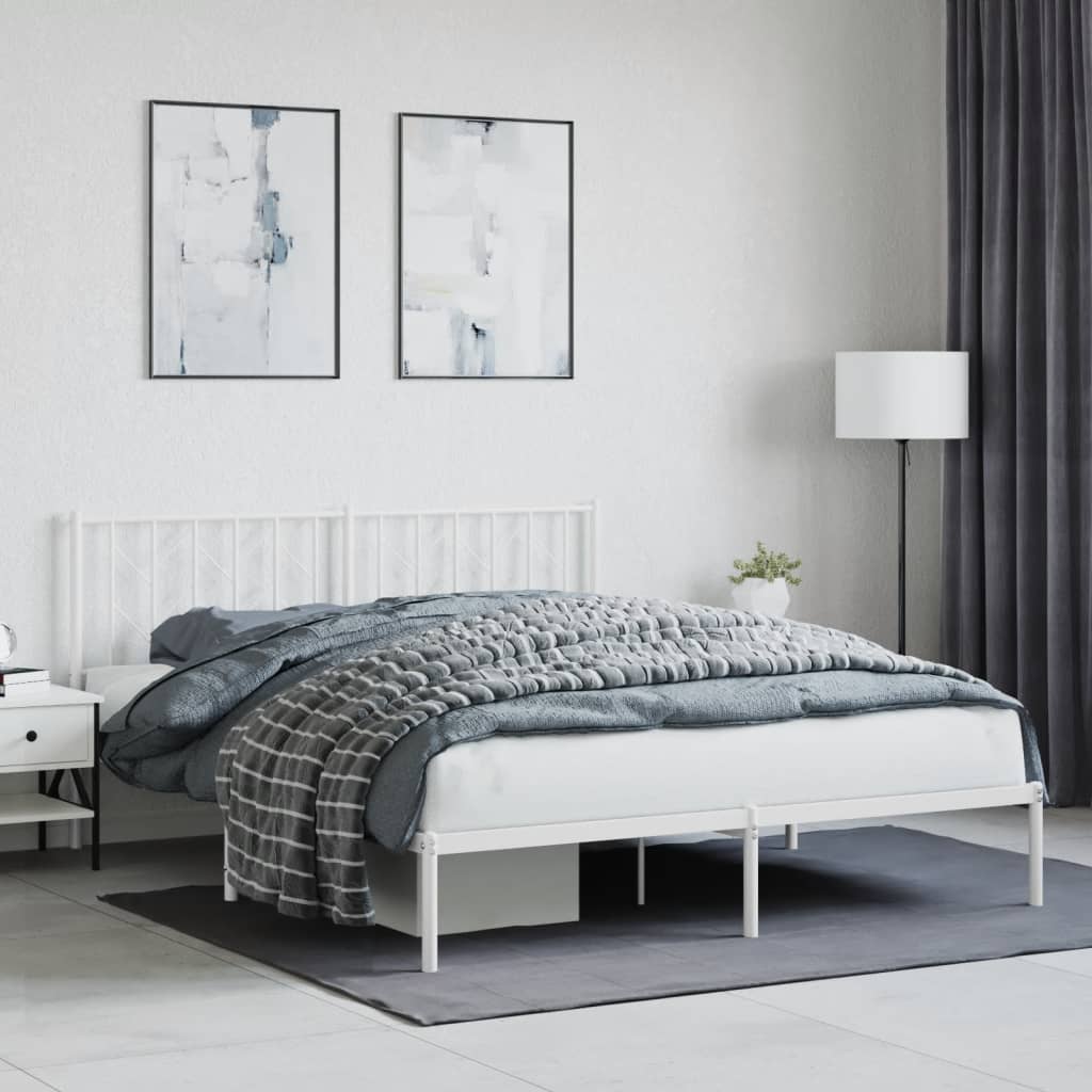 Cadre de lit métal sans matelas et tête de lit blanc 160x200 cm - XIOS