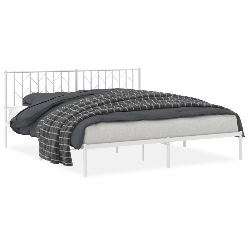 Cadre de lit métal sans matelas et tête de lit blanc 183x213 cm - XIOS