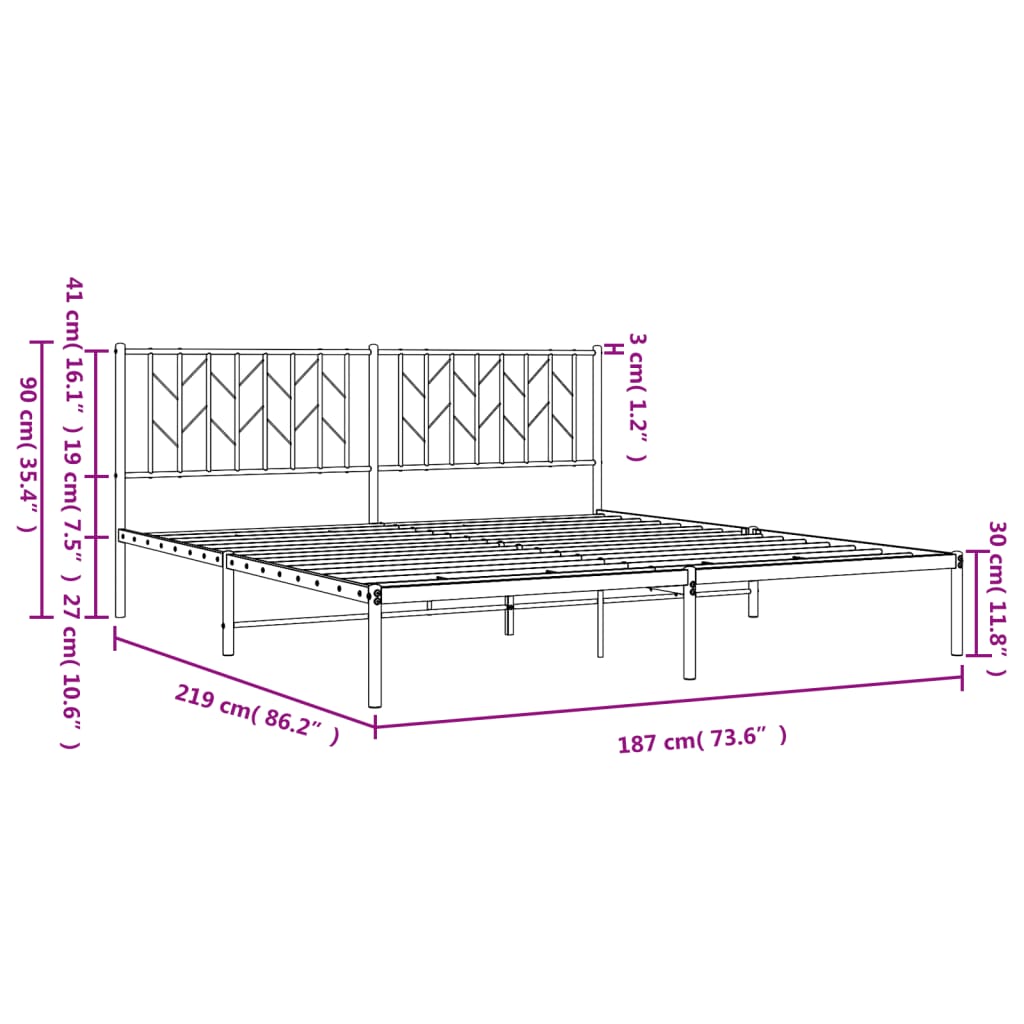 Cadre de lit métal sans matelas et tête de lit blanc 183x213 cm - XIOS