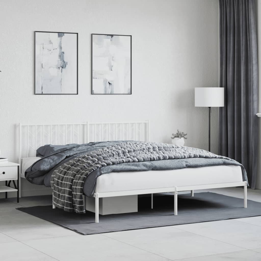 Cadre de lit métal sans matelas et tête de lit blanc 183x213 cm - XIOS