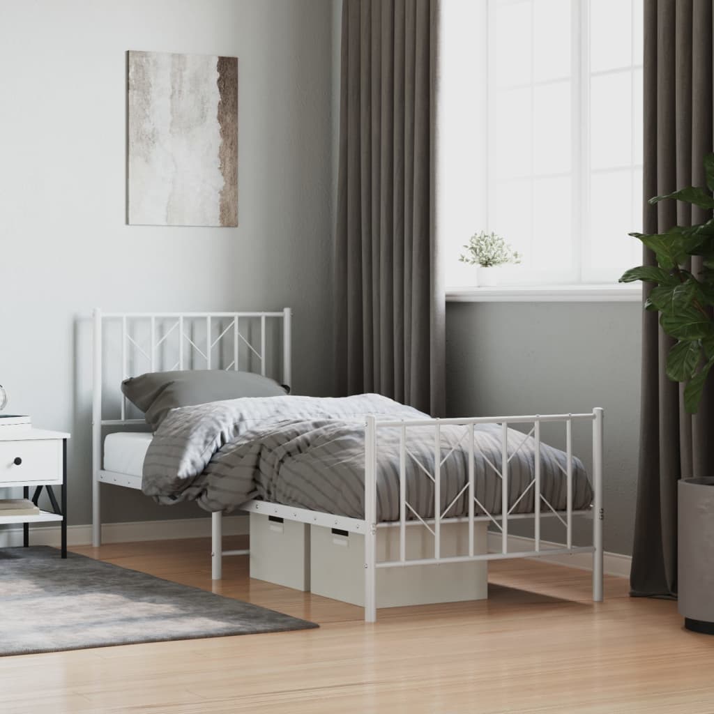 Cadre de lit métal sans matelas avec pied de lit blanc 80x200cm - XIOS