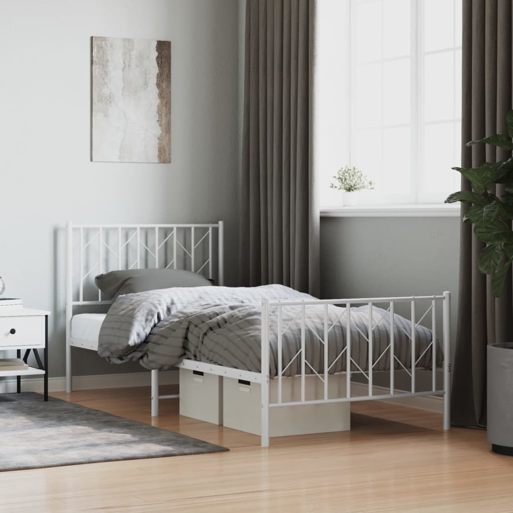 Cadre de lit métal sans matelas avec pied de lit blanc 90x200cm - XIOS