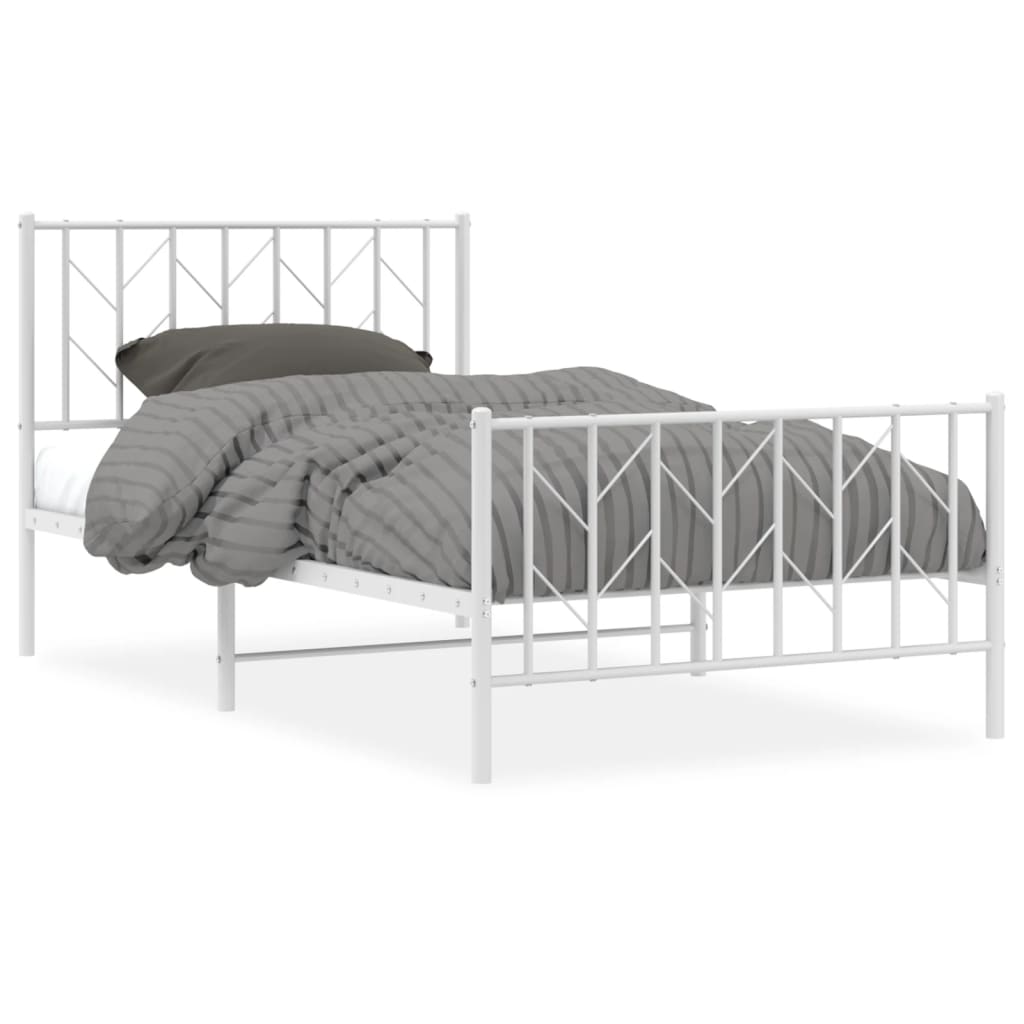 Cadre de lit métal sans matelas et pied de lit blanc 100x190 cm - XIOS