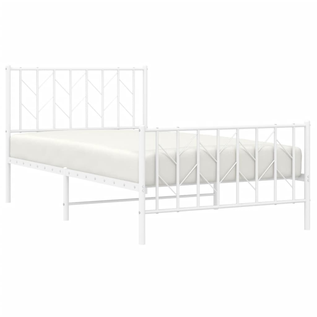 Cadre de lit métal sans matelas et pied de lit blanc 100x190 cm - XIOS