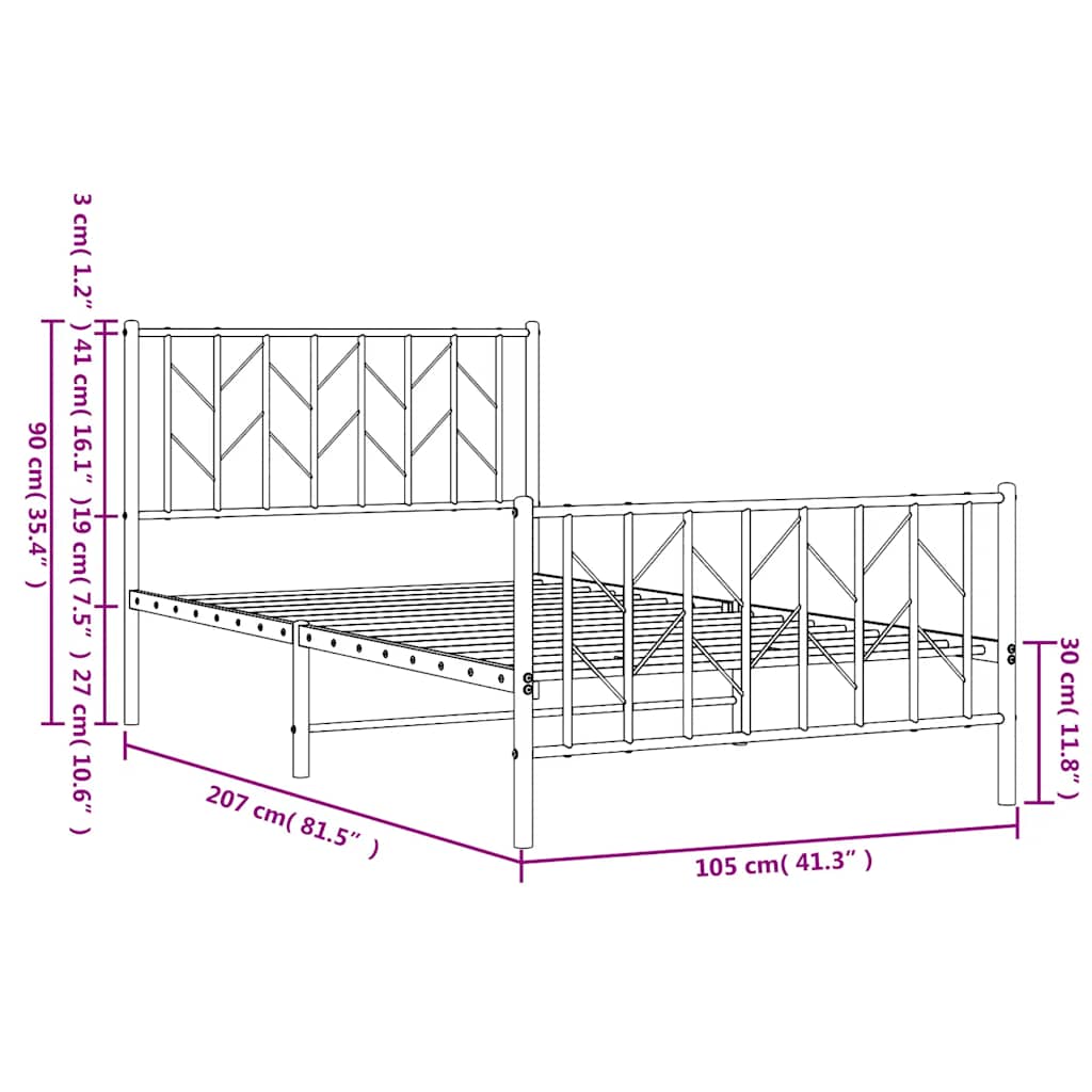Cadre de lit métal sans matelas et pied de lit blanc 100x200 cm - XIOS
