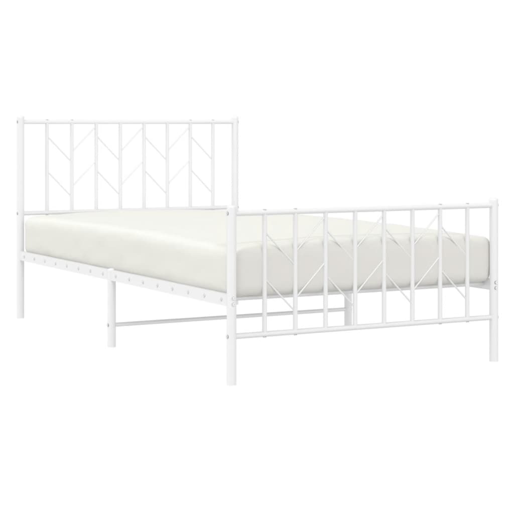 Cadre de lit métal sans matelas et pied de lit blanc 107x203 cm - XIOS