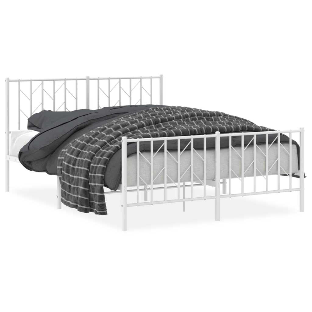 Cadre de lit métal sans matelas et pied de lit blanc 140x190 cm - XIOS