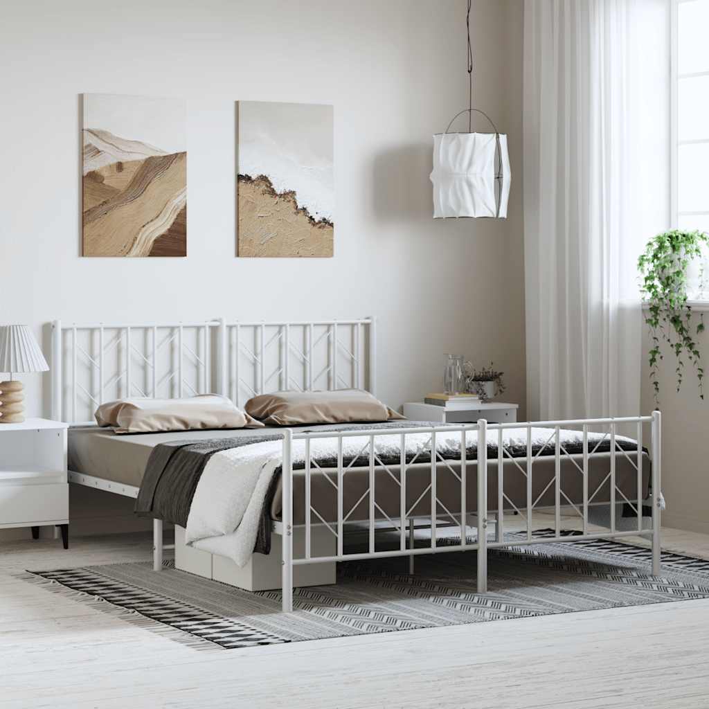 Cadre de lit métal sans matelas et pied de lit blanc 150x200 cm - XIOS