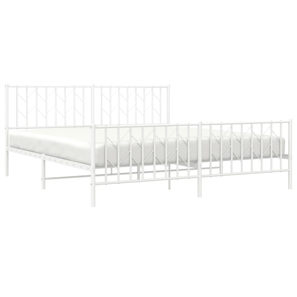 Cadre de lit métal sans matelas et pied de lit blanc 183x213 cm - XIOS