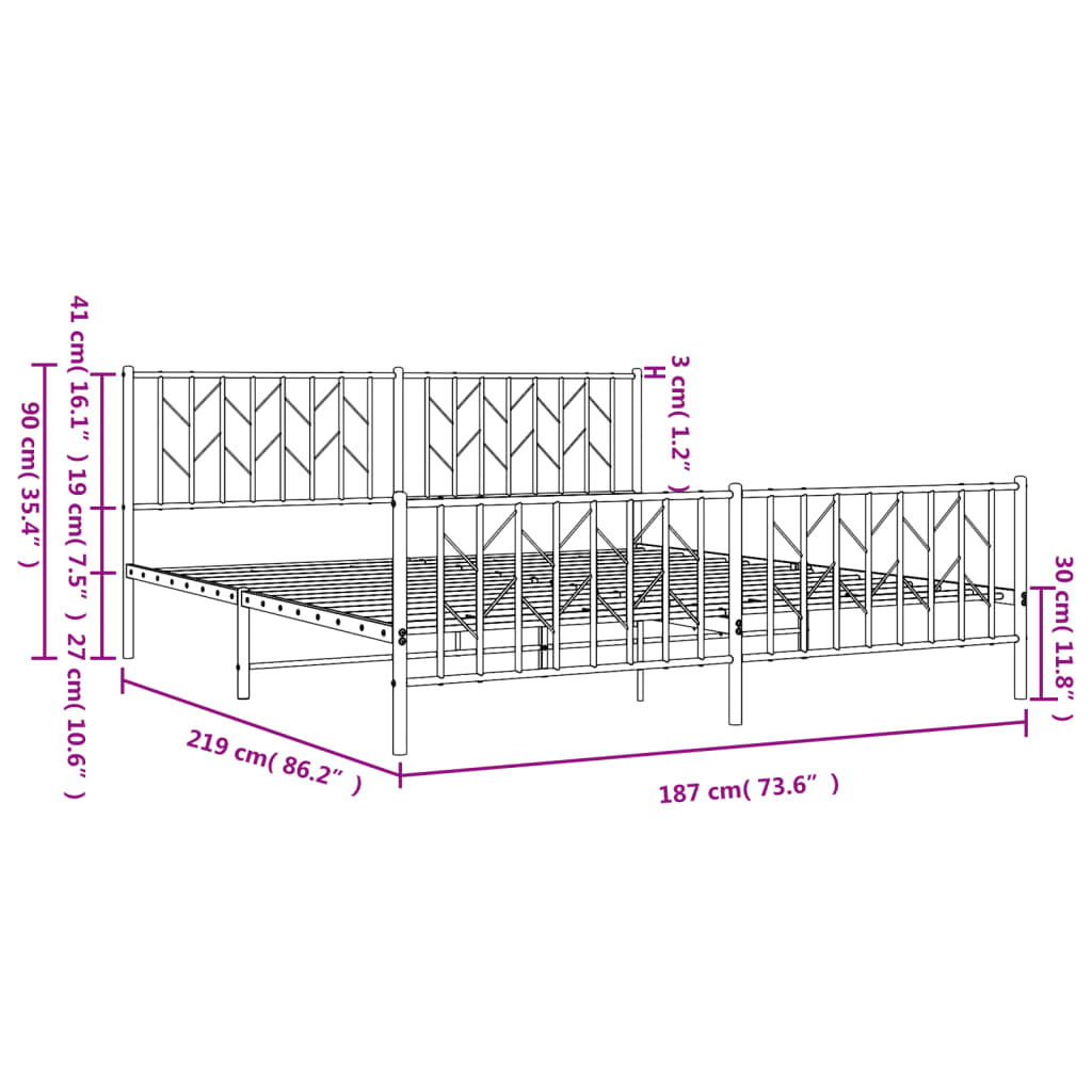 Cadre de lit métal sans matelas et pied de lit blanc 183x213 cm - XIOS