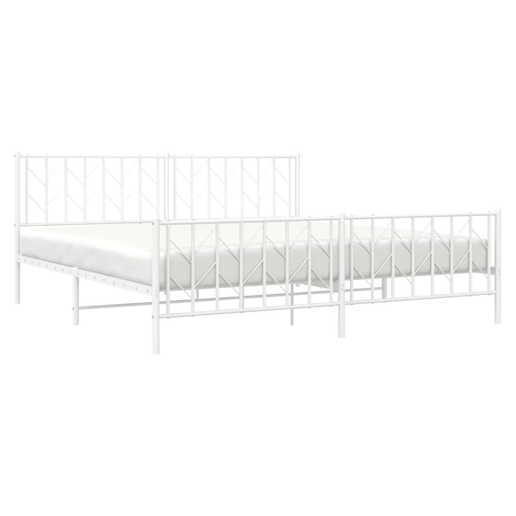 Cadre de lit métal sans matelas et pied de lit blanc 193x203 cm - XIOS