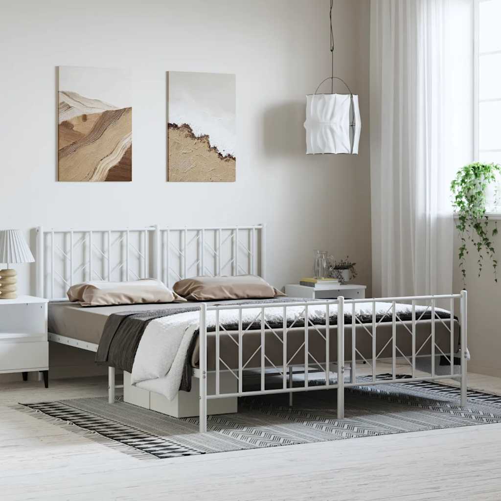 Cadre de lit métal sans matelas et pied de lit blanc 193x203 cm - XIOS