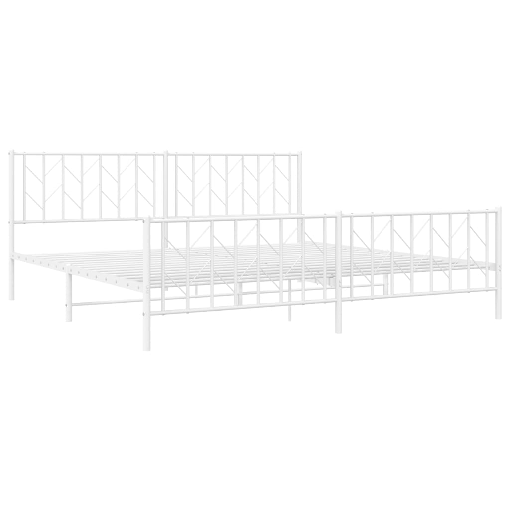 Cadre de lit métal sans matelas et pied de lit blanc 200x200 cm - XIOS