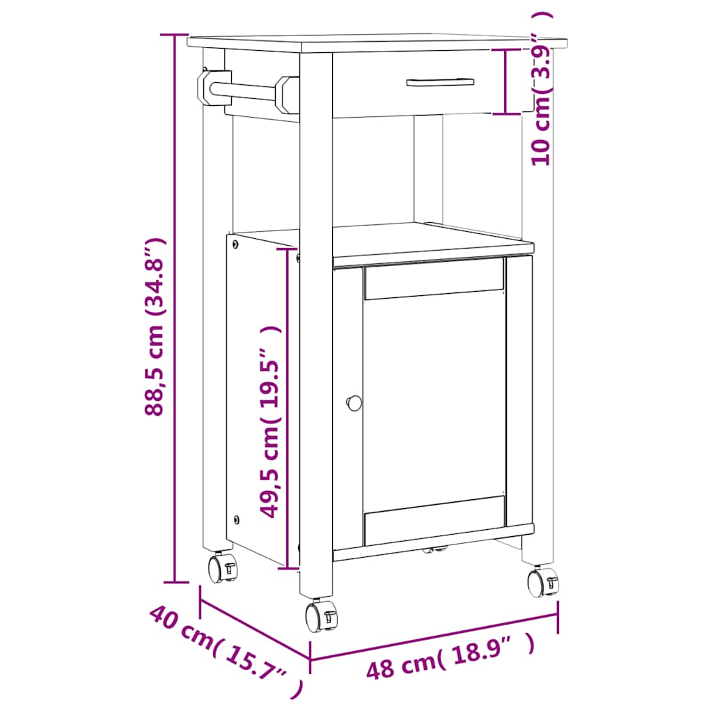 Chariot de cuisine MONZA 48x40x88,5 cm bois massif de pin - XIOS