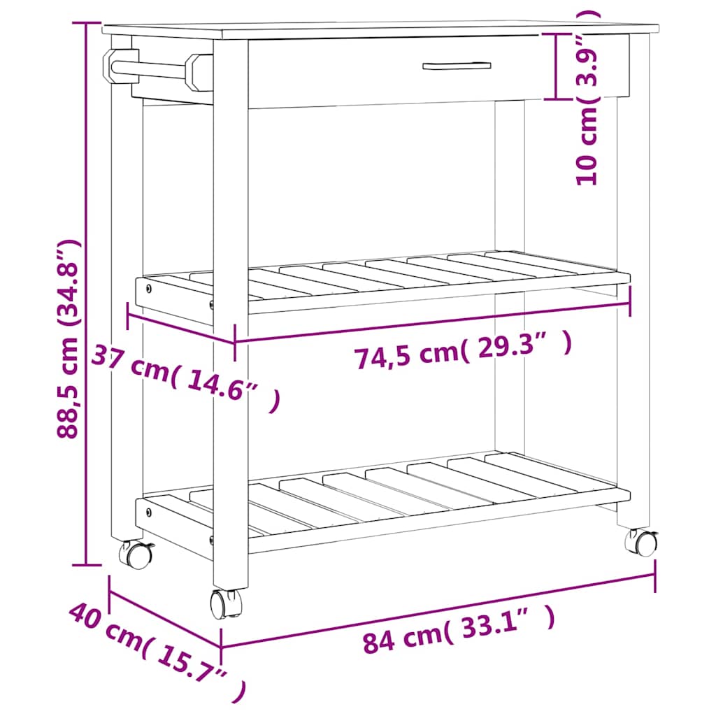 Chariot de cuisine MONZA 84x40x88,5 cm bois massif de pin - XIOS