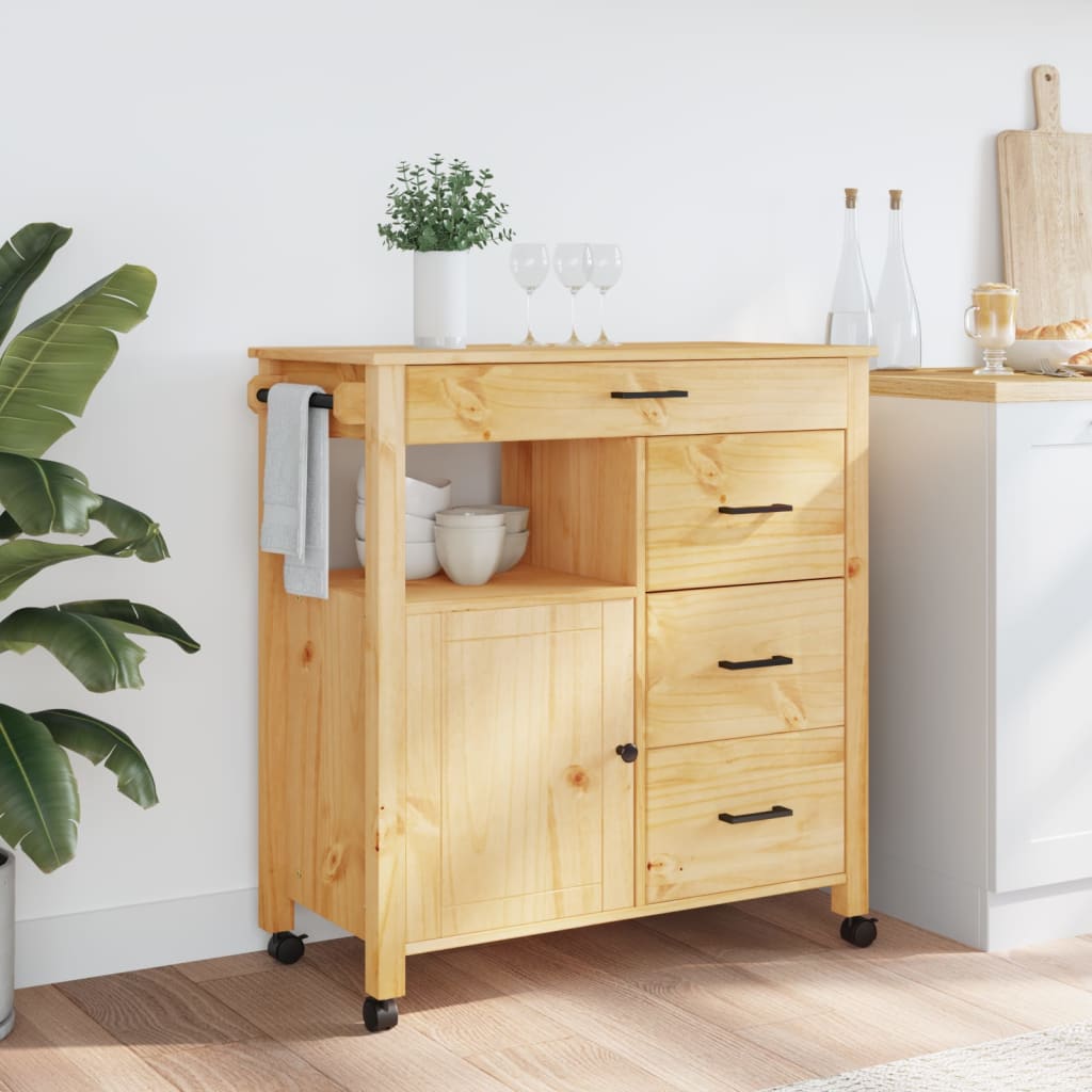 Chariot de cuisine MONZA 84x40x88,5 cm cire de miel bois massif de pin