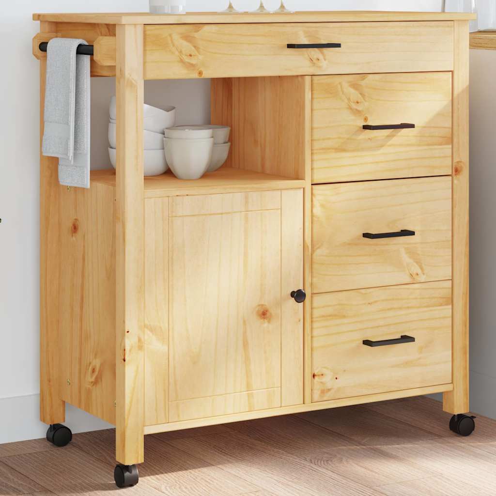Chariot de cuisine MONZA 84x40x88,5 cm cire de miel bois massif de pin