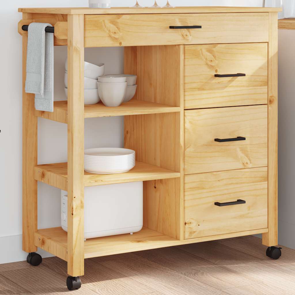 Chariot de cuisine MONZA 84x40x88,5 cm bois massif de pin
