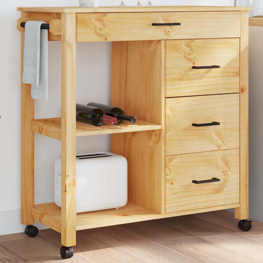 Chariot de cuisine MONZA 84x40x88,5 cm bois massif de pin