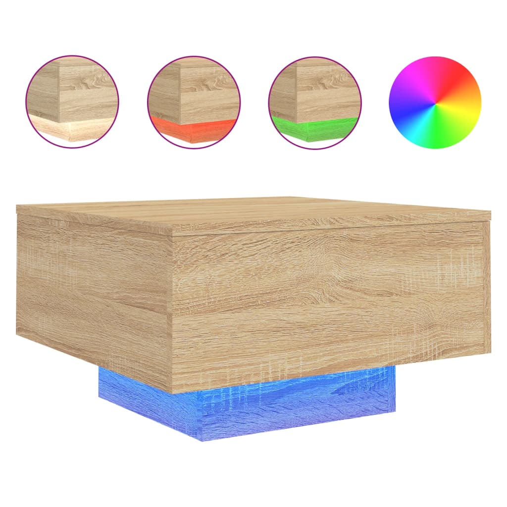 Table basse avec lumières LED chêne sonoma 55x55x31 cm - XIOS