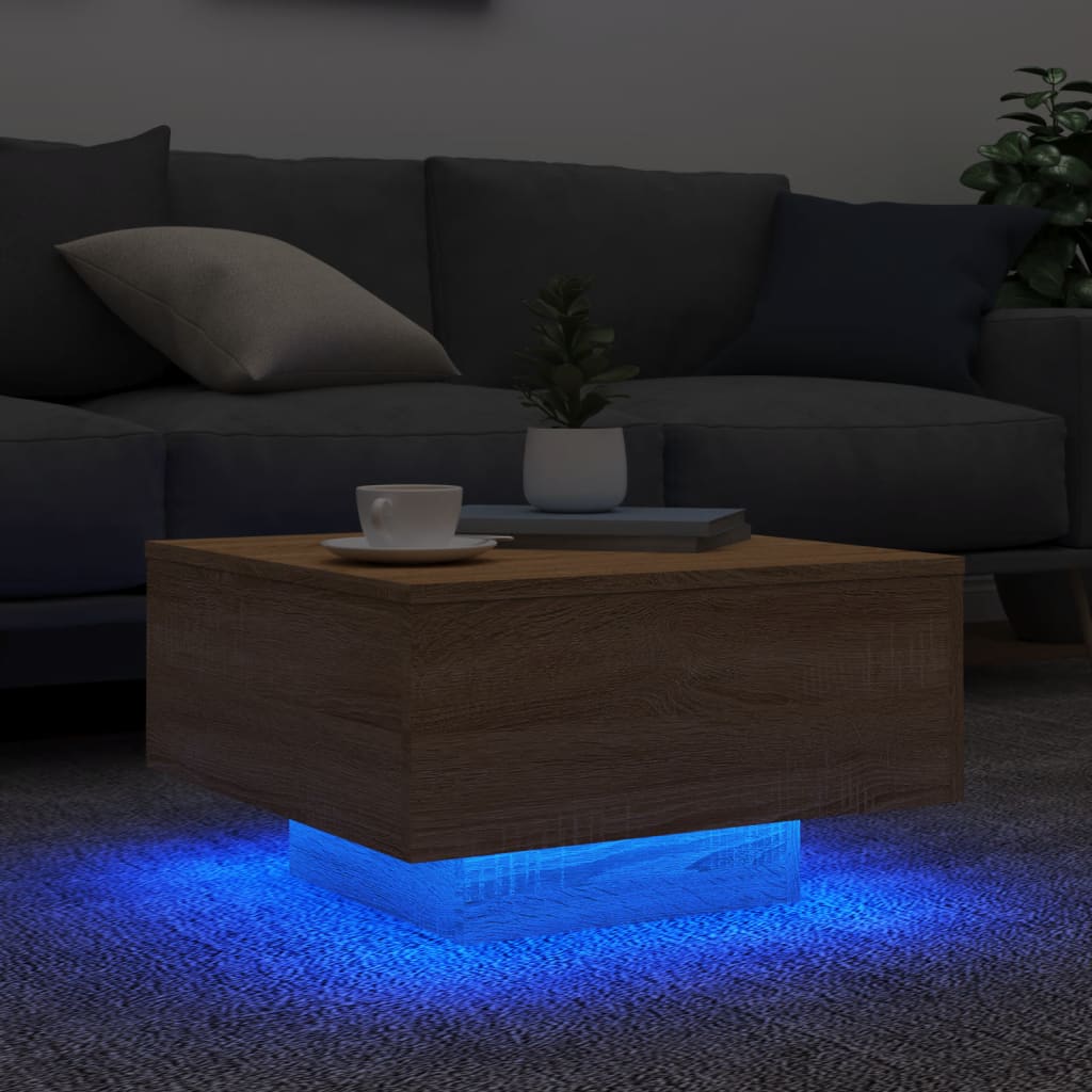 Table basse avec lumières LED chêne sonoma 55x55x31 cm - XIOS