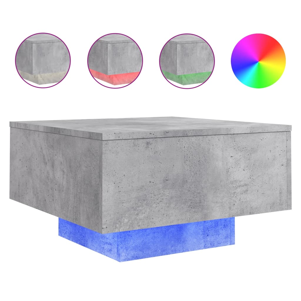 Table basse avec lumières LED gris béton 55x55x31 cm - XIOS