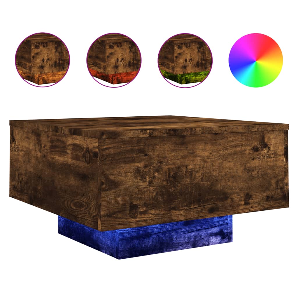 Table basse avec lumières LED chêne fumé 55x55x31 cm - XIOS