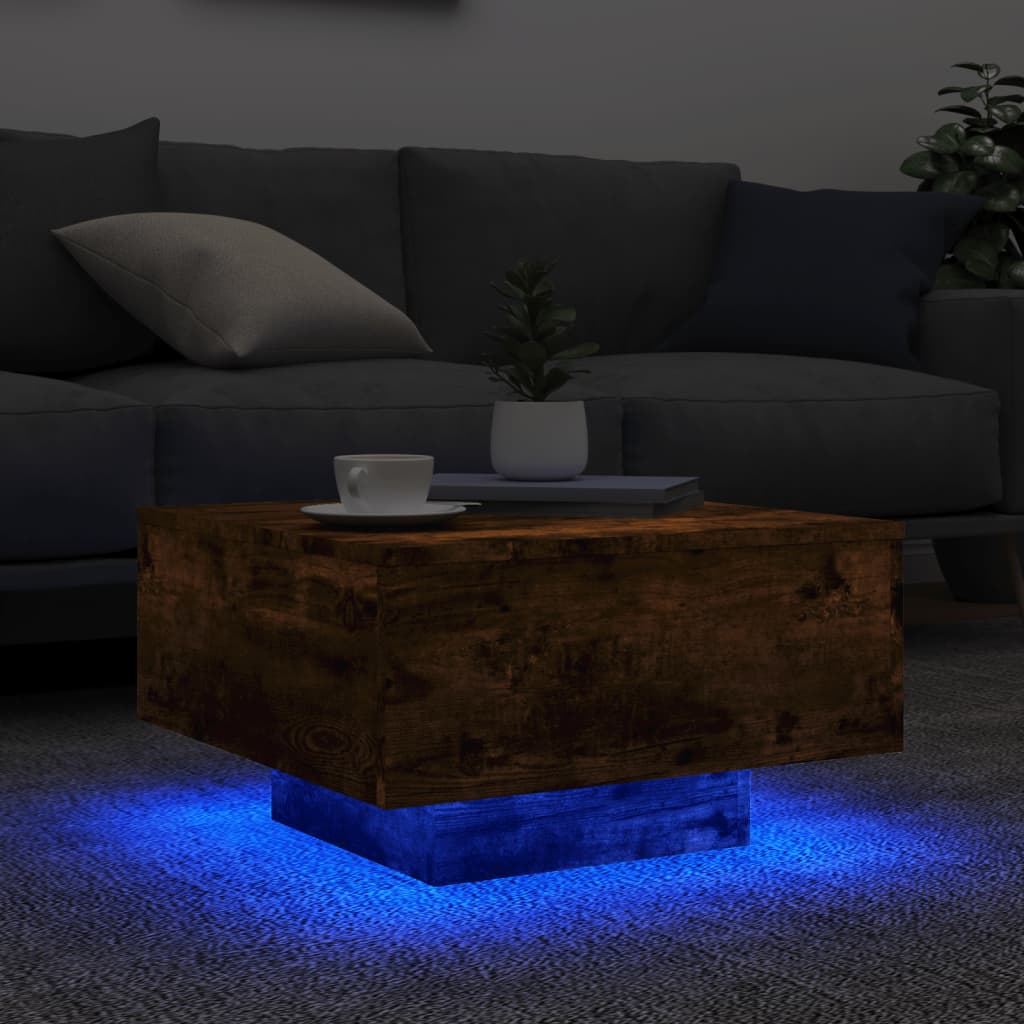 Table basse avec lumières LED chêne fumé 55x55x31 cm - XIOS