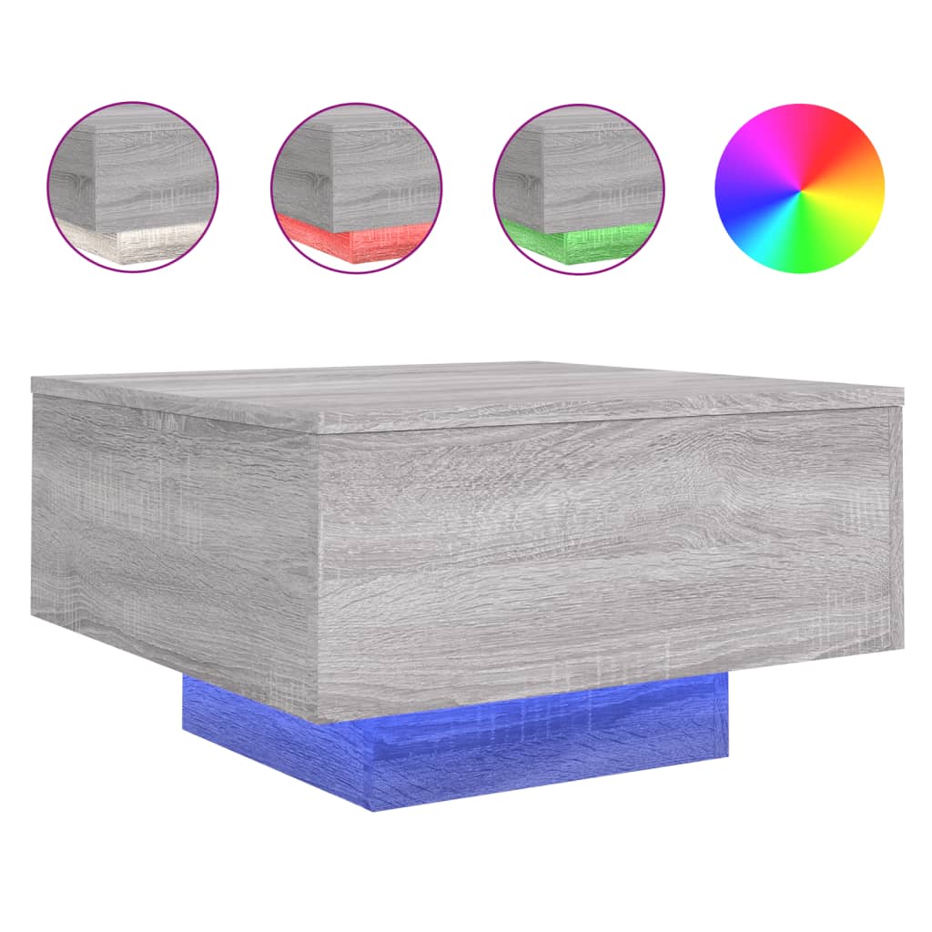 Table basse avec lumières LED sonoma gris 55x55x31 cm - XIOS