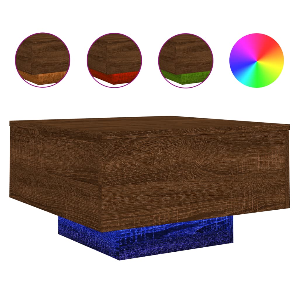 Table basse avec lumières LED chêne marron 55x55x31 cm - XIOS