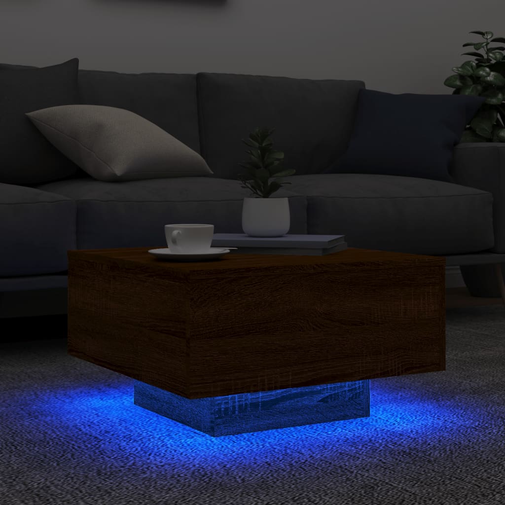 Table basse avec lumières LED chêne marron 55x55x31 cm - XIOS