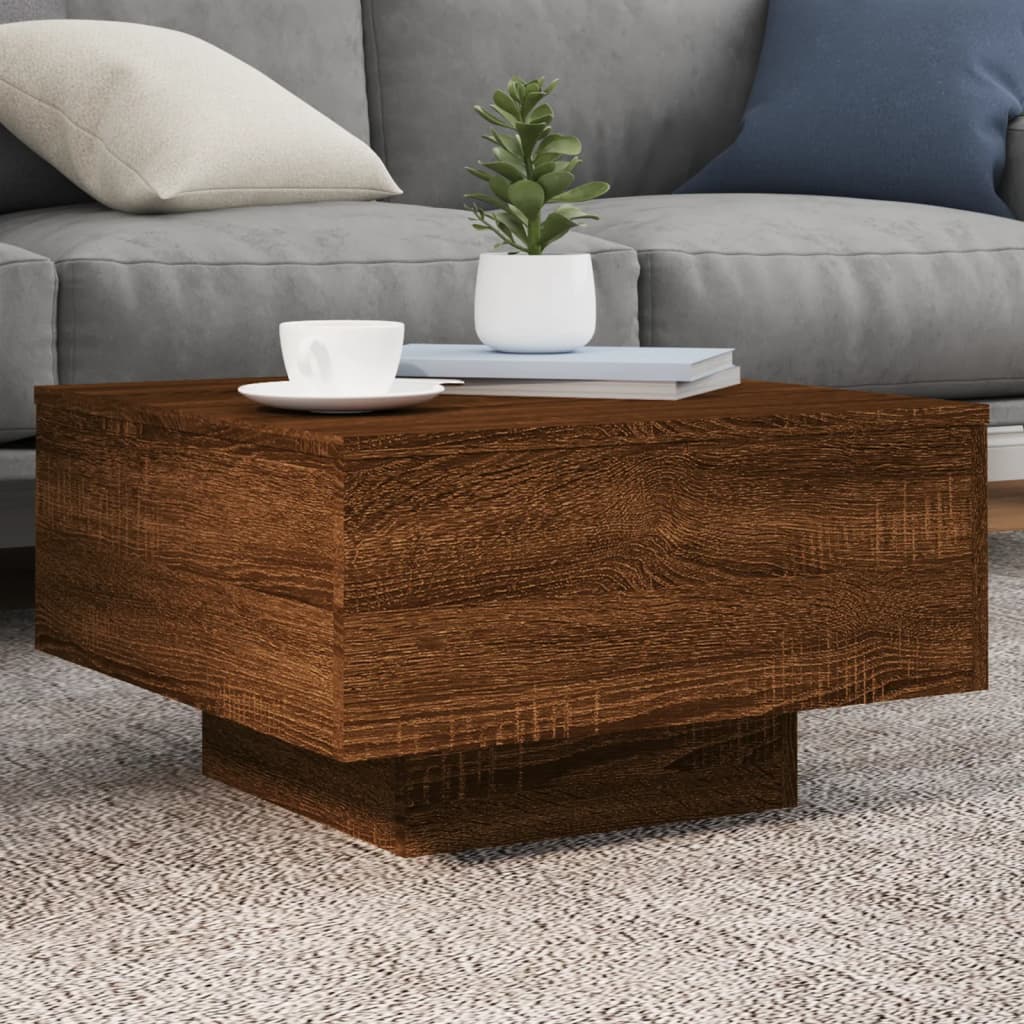 Table basse avec lumières LED chêne marron 55x55x31 cm - XIOS
