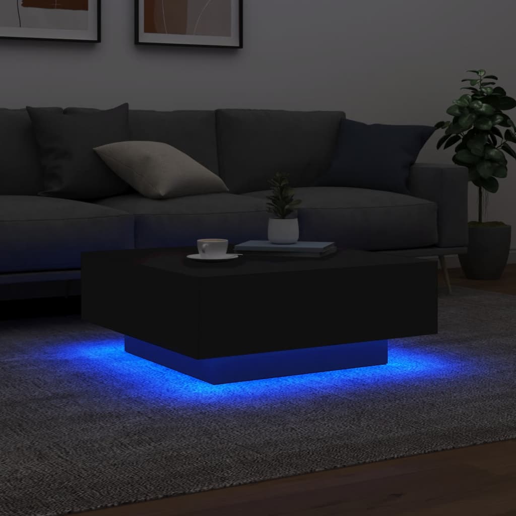 Table basse avec lumières LED noir 80x80x31 cm - XIOS