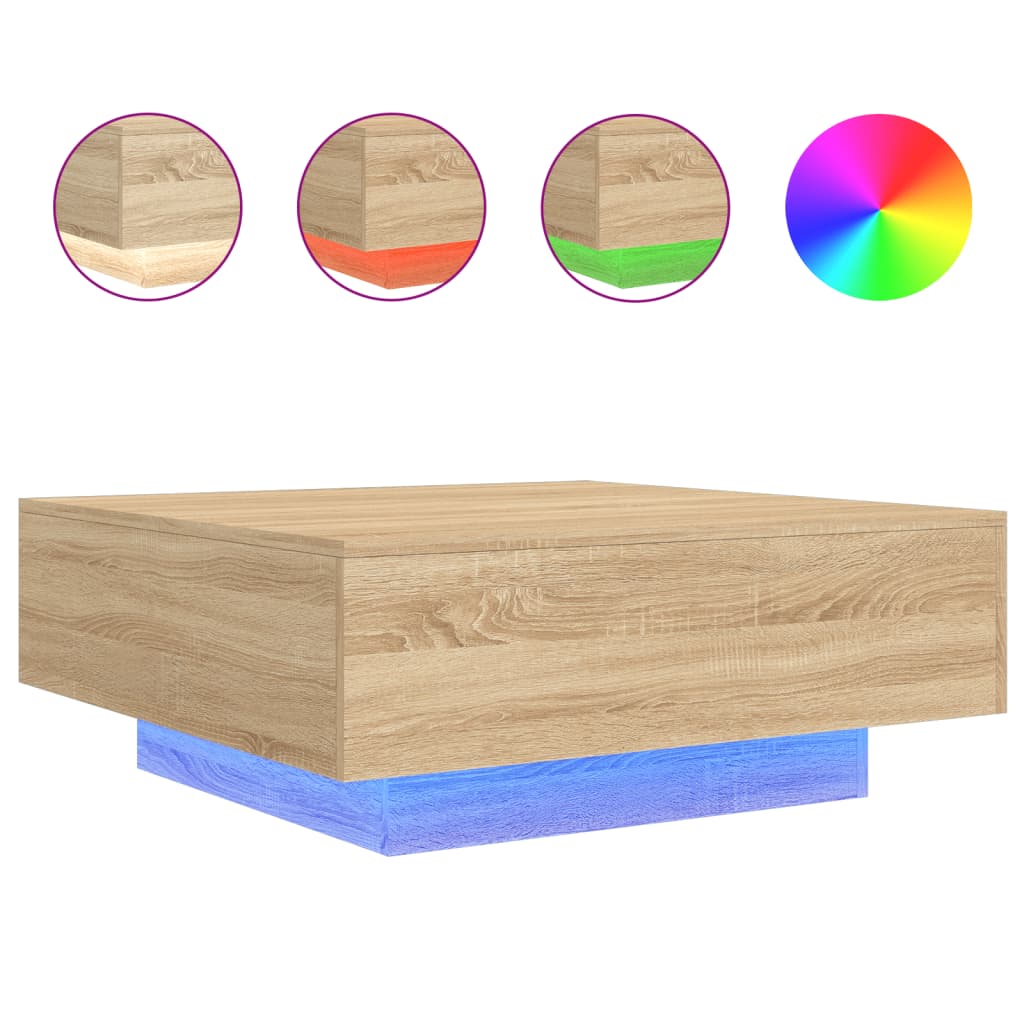 Table basse avec lumières LED chêne sonoma 80x80x31 cm - XIOS