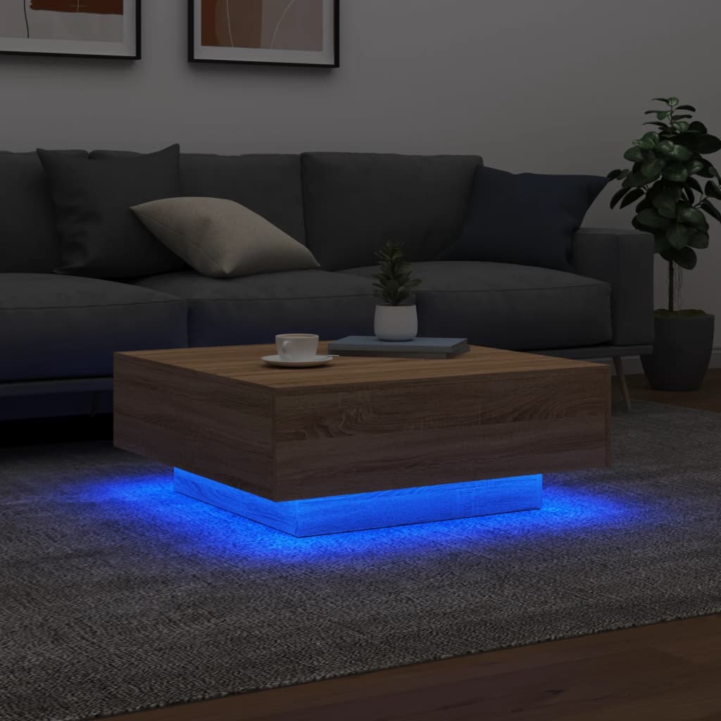 Table basse avec lumières LED chêne sonoma 80x80x31 cm - XIOS