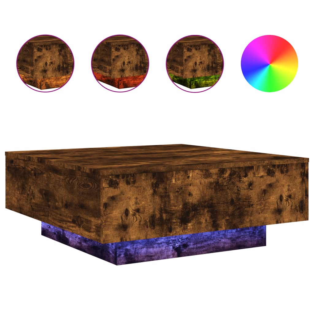 Table basse avec lumières LED chêne fumé 80x80x31 cm - XIOS